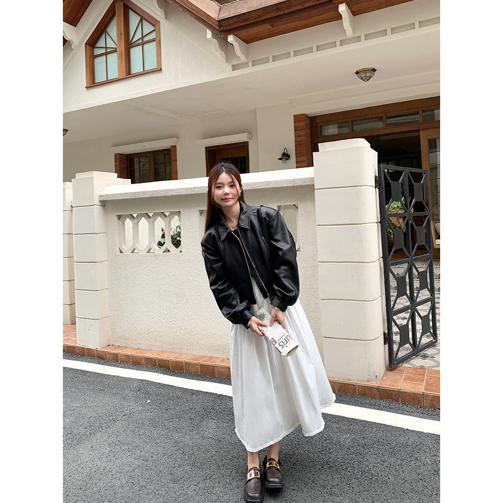 ผู้หญิงย้อนยุคสีดำเสื้อหนังสั้นเสื้อฤดูใบไม้ร่วงและฤดูหนาวใหม่สบายๆรถจักรยานยนต์สไตล์ฮ่องกงแจ็คเก็ตแฟชั่น