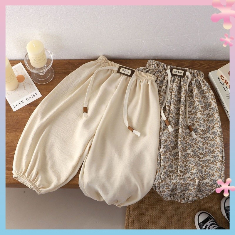 (Viscose linen)Summer New Loose Fashionable Stylish Floral Breathable Thin Men and Women Baby Anti-Mosquito Ankle Banded Pants
