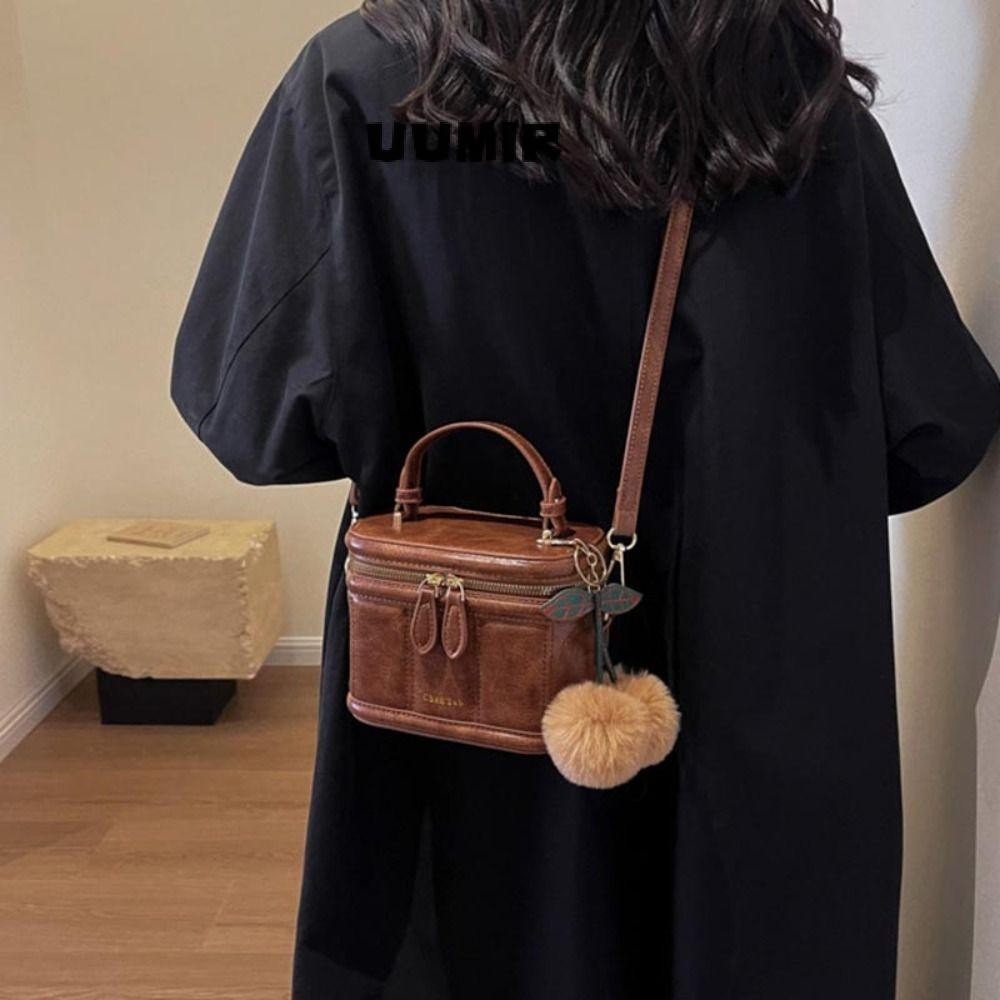 UUMIR กระเป๋าสะพายข้าง, กระเป๋าใบเล็ก Retro Square Tote Bucket Bag, กระเป๋าสะพายหนัง PU เทรนด์