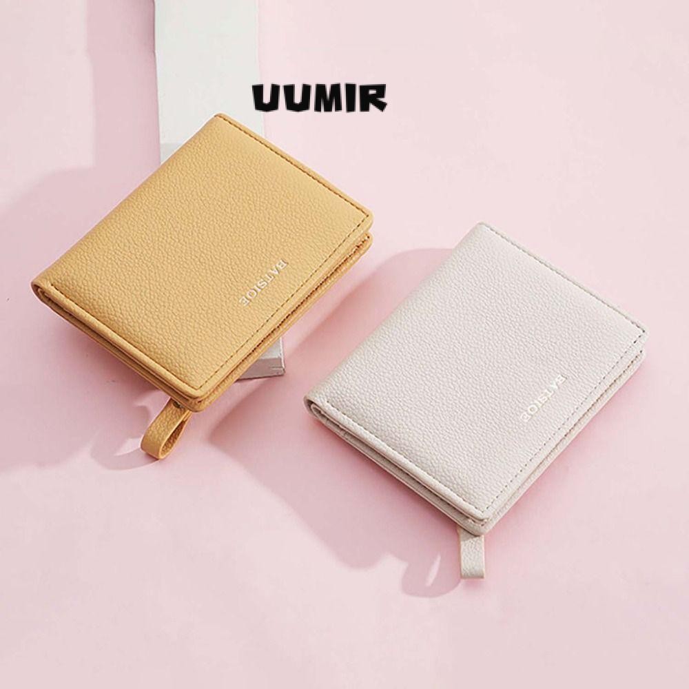 UUMIR กระเป๋าสตางค์ใบสั้นกระเป๋าใส่เหรียญสีทึบบาง ๆ กระเป๋าใส่บัตรหนัง ปู่ ความจุขนาดใหญ่นักเรียน