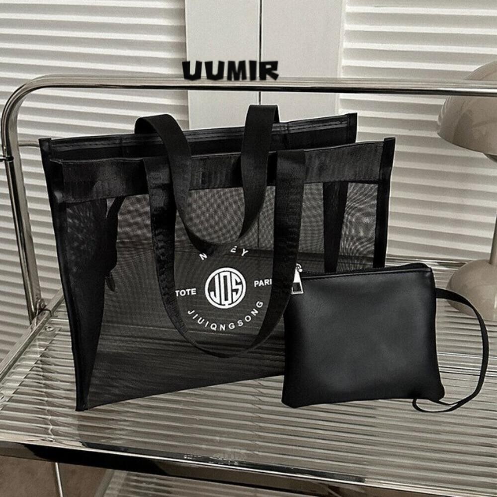 UUMIR แฟชั่นสุภาพสตรี กุ๊ย ถุง,สวมทนโพลีเอสเตอร์ใสตาข่าย สิริ กระเป๋า, ความจุขนาดใหญ่โปร่งใสทนสิ่งสกปรกสีดํา ค โรสบอดี กระเป๋า