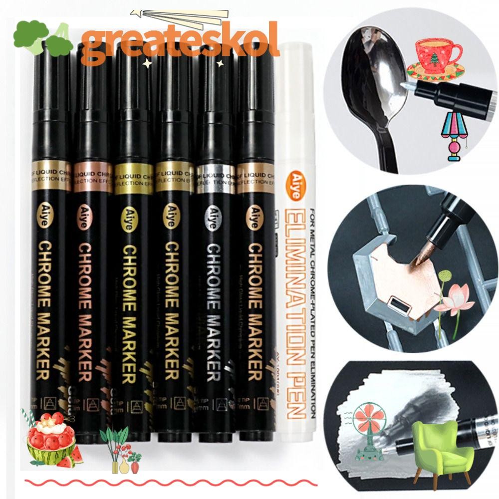 Greateskol ปากกามาร์กเกอร์กระจก, รุ่นระบายสี Silver Gold Copper Paint Pen, Multi-Function DIY สะท้อนแสง High Gloss Chrome Marker ปากกาของขวัญ
