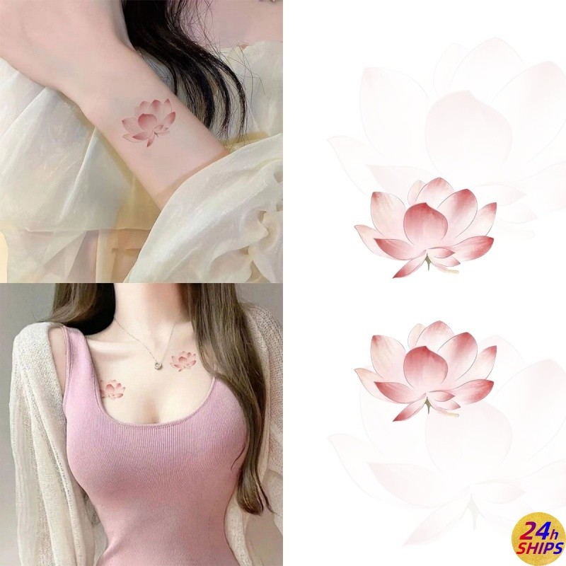 สีชมพูโลตัสเงารูปแบบสักสาวเซ็กซี่ข้อมือสักสติกเกอร์รอยสักกันน้ํายาวนาน7วันสติกเกอร์ผิวชั่วคราวสักปลอม