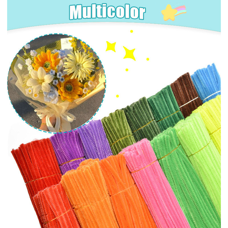 100pcs สี Chenille ลวด Fluffy Sticks DIY Craft Fuzzy Stems Twist Wire สําหรับเด็กวันเกิดของขวัญวันคร