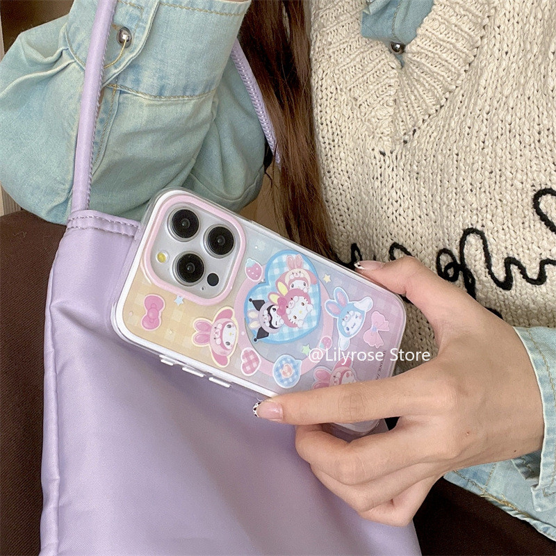 สีชมพูเคสโทรศัพท์สําหรับ iPhone 15 14 13 12 Pro Max Apple iPhone อุปกรณ์เสริมแม่เหล็กดูดยึดโต๊ะผู้ถือการ์ตูนภาพประกอบสาว Kuromi