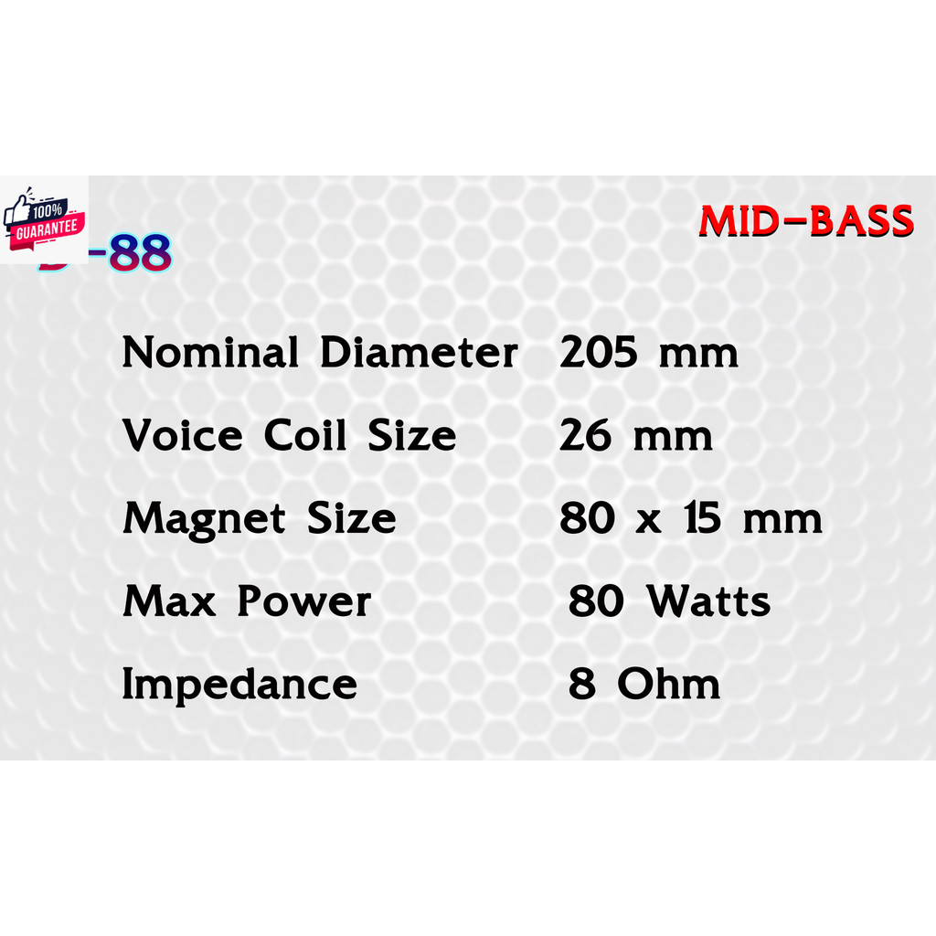 NANOVA D-88 ดอกลำโพง 8 นิ้ว priceต่อ 1 ดอก สินค้าใหม่แกะกล่อง genuine D88 D 88