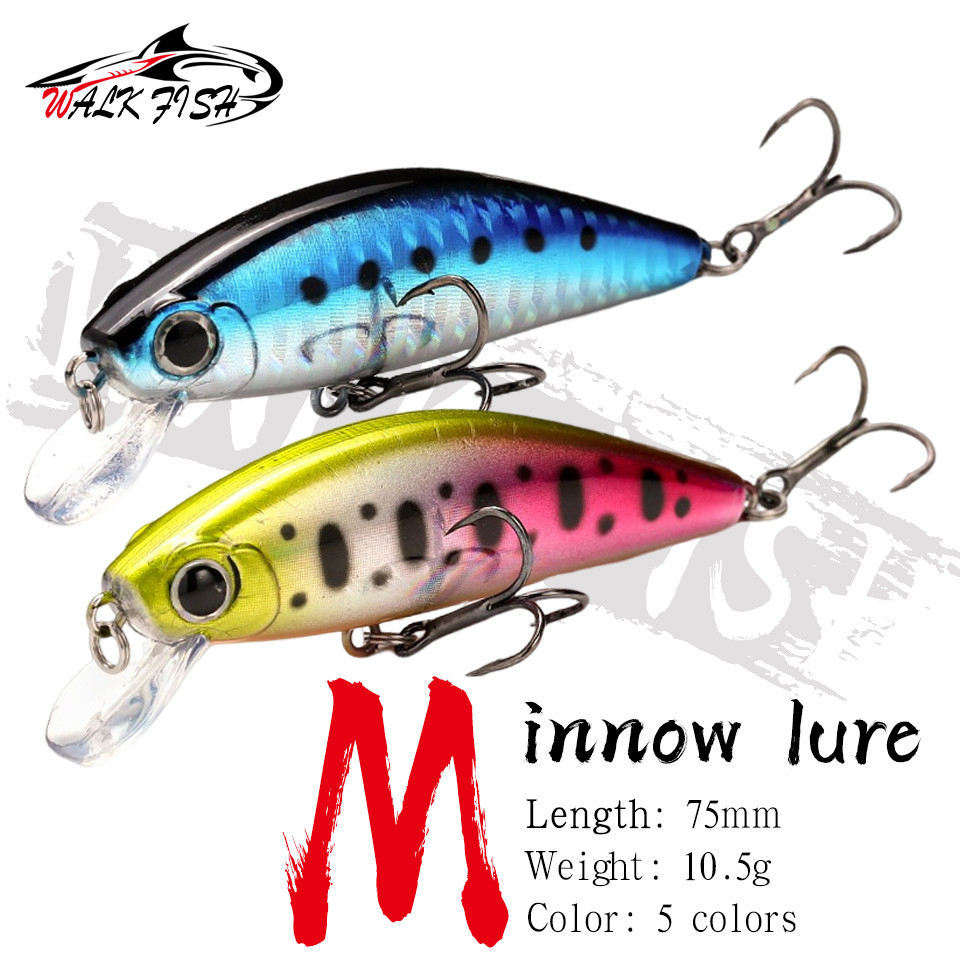 เดินปลา 1 ชิ้น 75 มิลลิเมตร 10.5 กรัม Minnow Fishing Lure 3D Fisheyes Sinking Hard เหยื่อปลาเทราท์เบสตกปลาเครื่องมือ