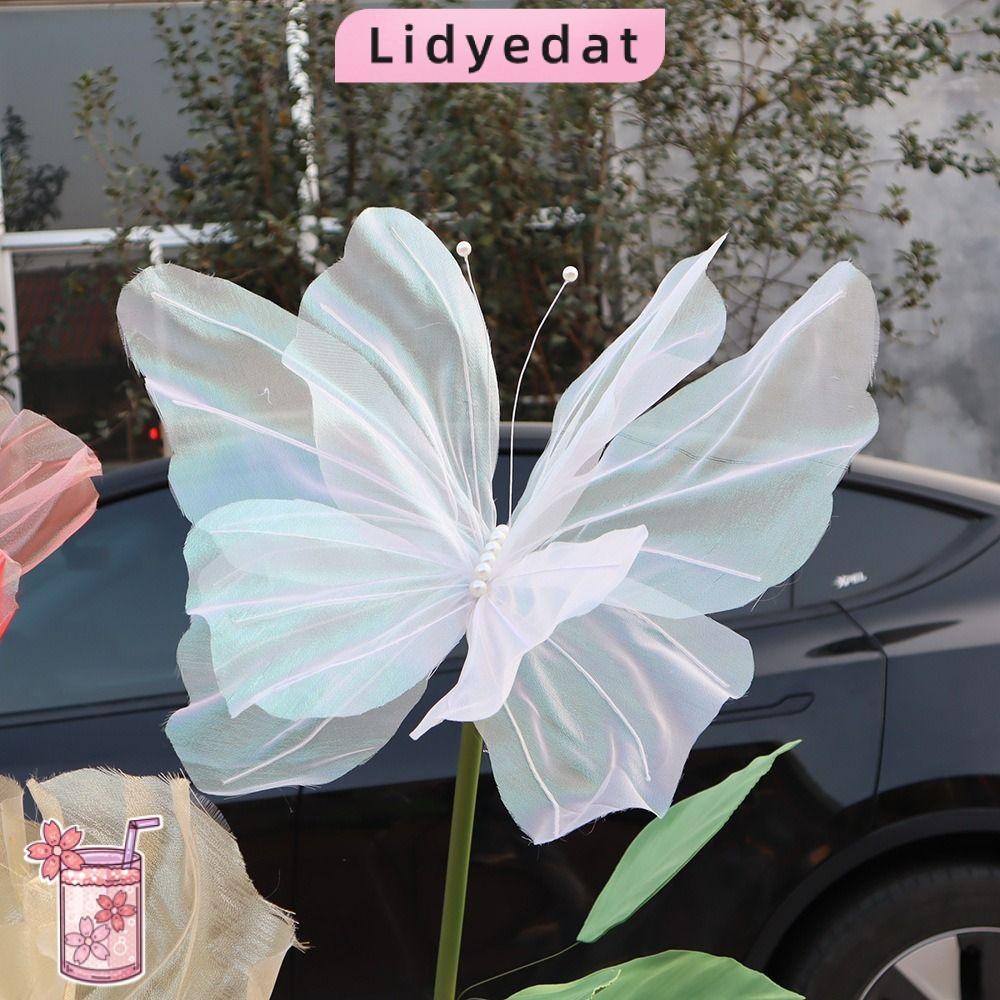 Lidyedat165 ผีเสื้อปลอม, ผ้ากอซยักษ์ Mariage Decor ผีเสื้อประดิษฐ์, เส้นด้ายฝ้าย 50 ซม. ผีเสื้อสามมิติกลางแจ้ง