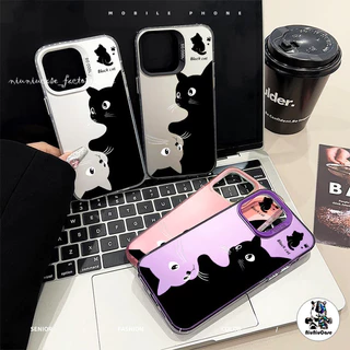 เคสไอโฟน11 สีดำหรูหราซิลิโคนแข็งกรณีโทรศัพท์ แมวสีดำแมวสีขาว For IPhone 13 12 7Plus 14 15 11 Pro MAX 8 7 6 Plus X XR XS