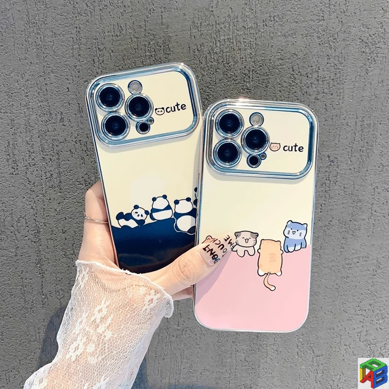 ปีนเขาสัตว์แพนด้าและแมวสําหรับ Apple 15/16promax เคสโทรศัพท์ iphone14plus 11/12/13Pro Max Xsmax Premium Electroplated รวมทุกอย่างป้องกันกรณี