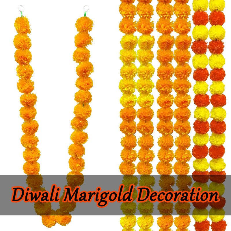 2024 Diwali ดาวเรืองตกแต่งสไตล์อินเดีย Leaf Bell ผสมดอกไม้ String เม็กซิโกวัน Dead Wedding Deepavali