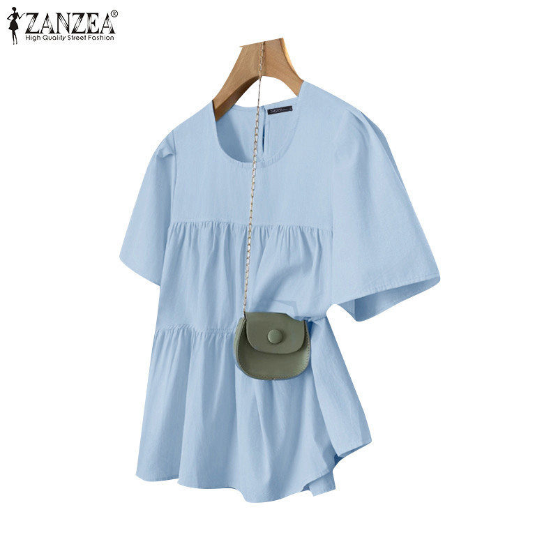 Zanzea เสื้อเบลาส์แขนสั้นจีบแฟชั่นเกาหลีสําหรับผู้หญิง