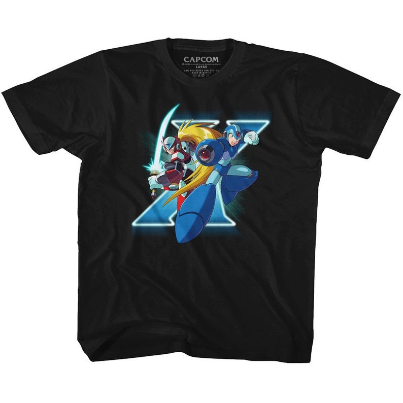 Mega Man X And Zero Black Youth T-Shirt วินเทจ การ์ตูน ใส่สบายๆ