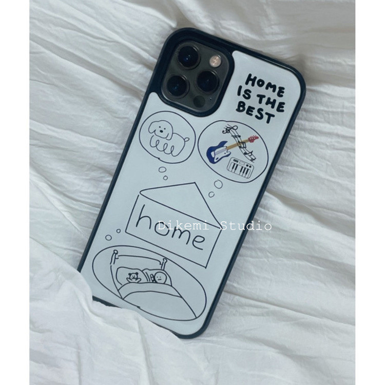 เกาหลี ins niche line ภาพประกอบบ้านที่ดีที่สุดสีดําด้านข้างสําหรับ iphone17/16promax/15pro/13/12/11/14 pro เคสโทรศัพท์