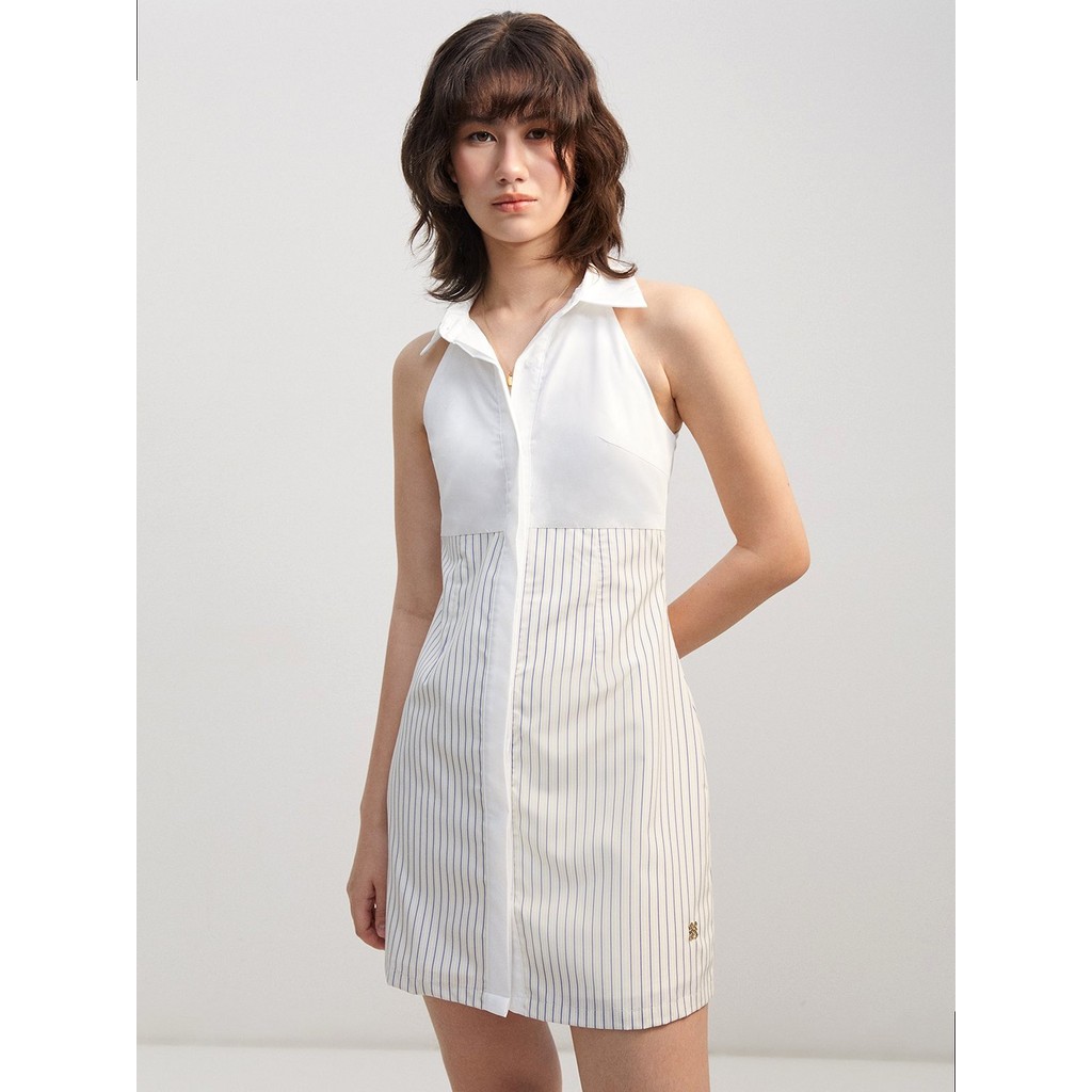 [Pomelo] มินิเดรสแขนกุดลายทางแบบติดกระดุมทั้งตัว / Pinstripe Sleeveless Button Mini Dress