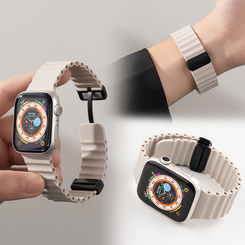 สายนาฬิกาแม่เหล็กสําหรับ apple watch series 10 46 มม.42 มม.Ultra 2/1 49 มม.Iwatch sport Silcioneนาฬิกา 49mm45 มม.41 มม.44 มม.