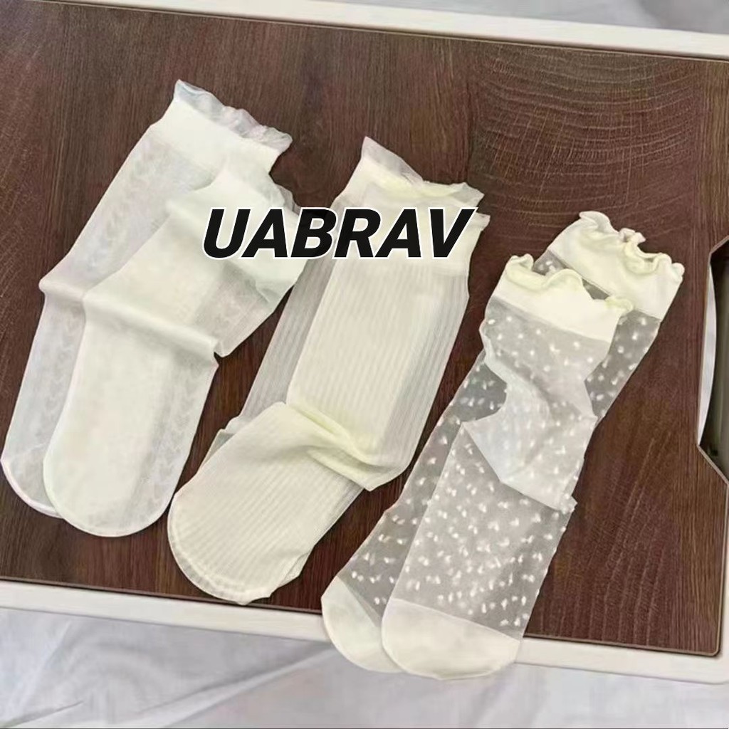 UABRAV. ถุงเท้าผู้หญิง เวอร์ชั่นเกาหลีใหม่เป็นถุงเท้าซ้อนลูกไม้ที่ทันสมัยและอเนกประสงค์และระบายอากาศได้