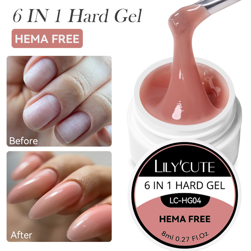 LILYCUTE 6 in 1 Hard Gel สําหรับเล็บ Extension Milky White Constructor เจล Self Leveling เสริมเล็บเจล Camouflage เล็บ