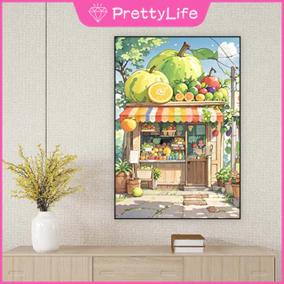 Pl Healing Fairy Tale Town 5D DIY เพชรทาสีคริสตัลรอบฝังเพชรชุดเพชรน้ําภาพวาดตกแต่งบ้าน 30x40 ซม.