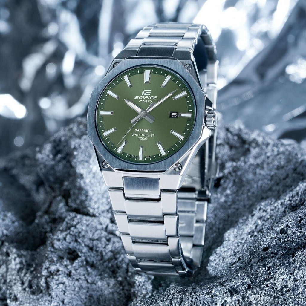 Edifice EFR-S108D-3A สีเขียว Analog Octagon Sapphire Glass ผู้ชาย Casual นาฬิกา N648
