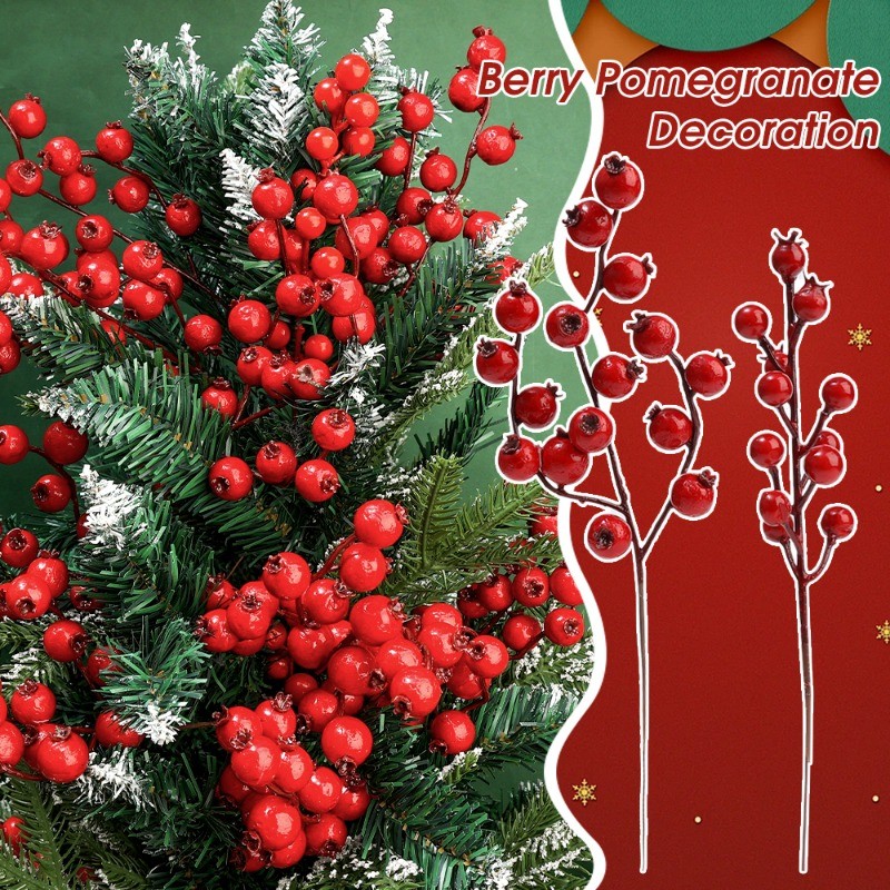 จําลองสาขาผลเบอร์รี่คริสต์มาส-สาขาเบอร์รี่สีแดงประดิษฐ์-เครื่องประดับตกแต่งต้นคริสต์มาส-ช่อดอกไม้พวงมาลัยdiy-ปีใหม่พรรคตกแต่งโต๊ะ-ตกแต่งบ้านคริสต์มาส
