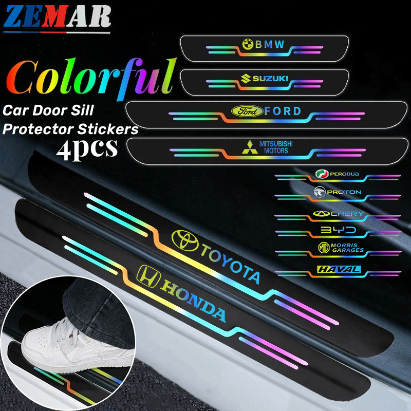 4ชิ้น สติกเกอร์ติดธรณีประตูรถยนต์ สติกเกอร์สะท้อนแสงสีสันสดใส ป้องกันรอยขีดข่วนป้องกัน สติกเกอร์ป้องกันท้ายรถ Wigo Vios Rush Innova Hilux Xpander Ranger Alza Myvi X50 Saga Persona City CX5 CX30 CX8 CX3 HS ZS EP MG5 MG3 MG4 EV