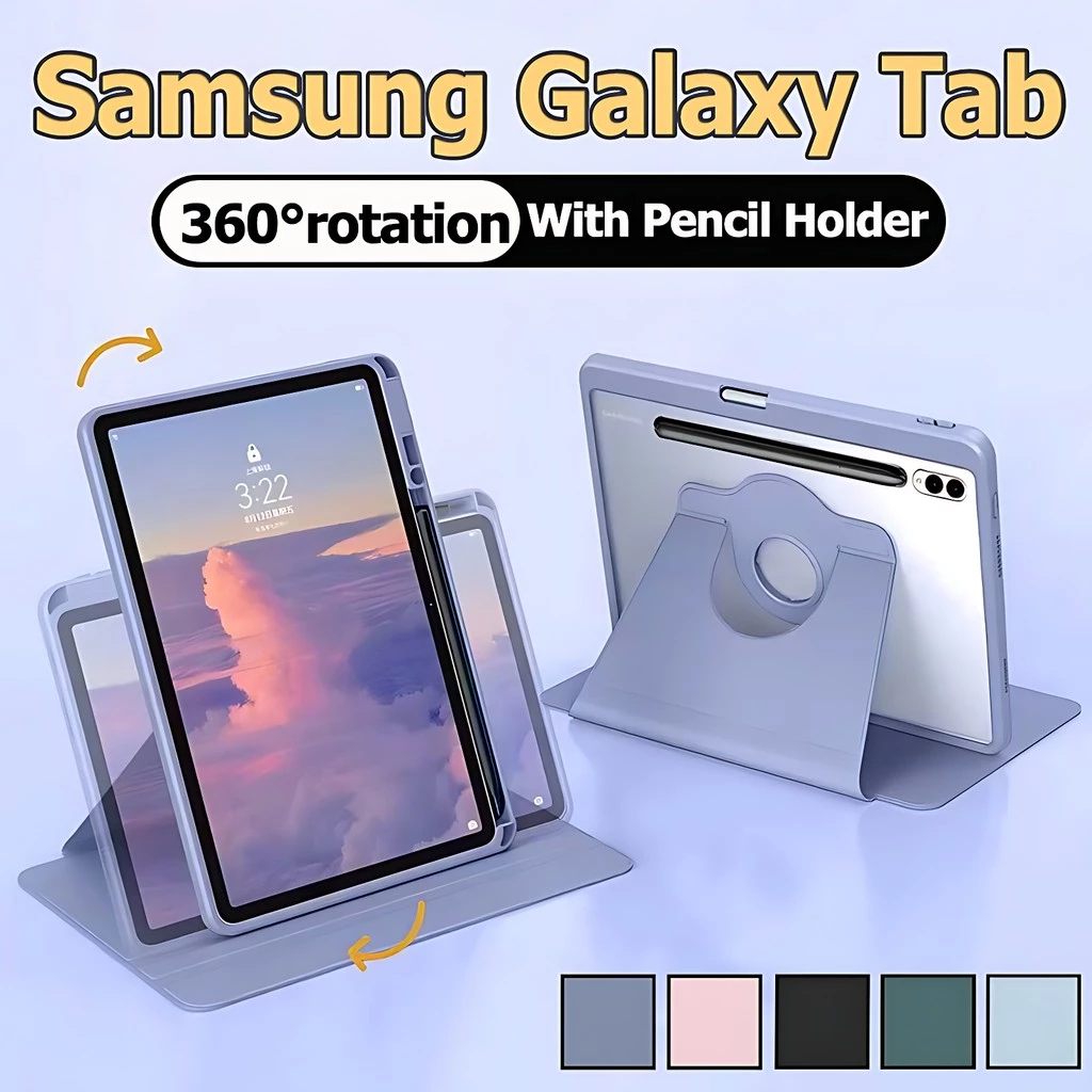 เคสฝาพับ Samsung Tab S6 lite Galaxy Tab S7 S8 S9 Galaxy Tab S8+/S7+ /S9+ S10+ S7FE S9FE+ A8/A9/A9PLUS A7lite เคสหมุนได้360 องศาหมุน วัสดุอะคริลิ เคส Galaxy หลังโปร่งใส กรณีแม่เหล็ก