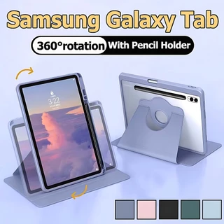 เคสฝาพับ Samsung Tab S6 lite Galaxy Tab S7 S8 S9 Galaxy Tab S8+/S7+ /S9+ S10+ S7FE S9FE+ A8/A9/A9PLUS A7lite เคสหมุนได้360 องศาหมุน วัสดุอะคริลิ เคส Galaxy หลังโปร่งใส กรณีแม่เหล็ก