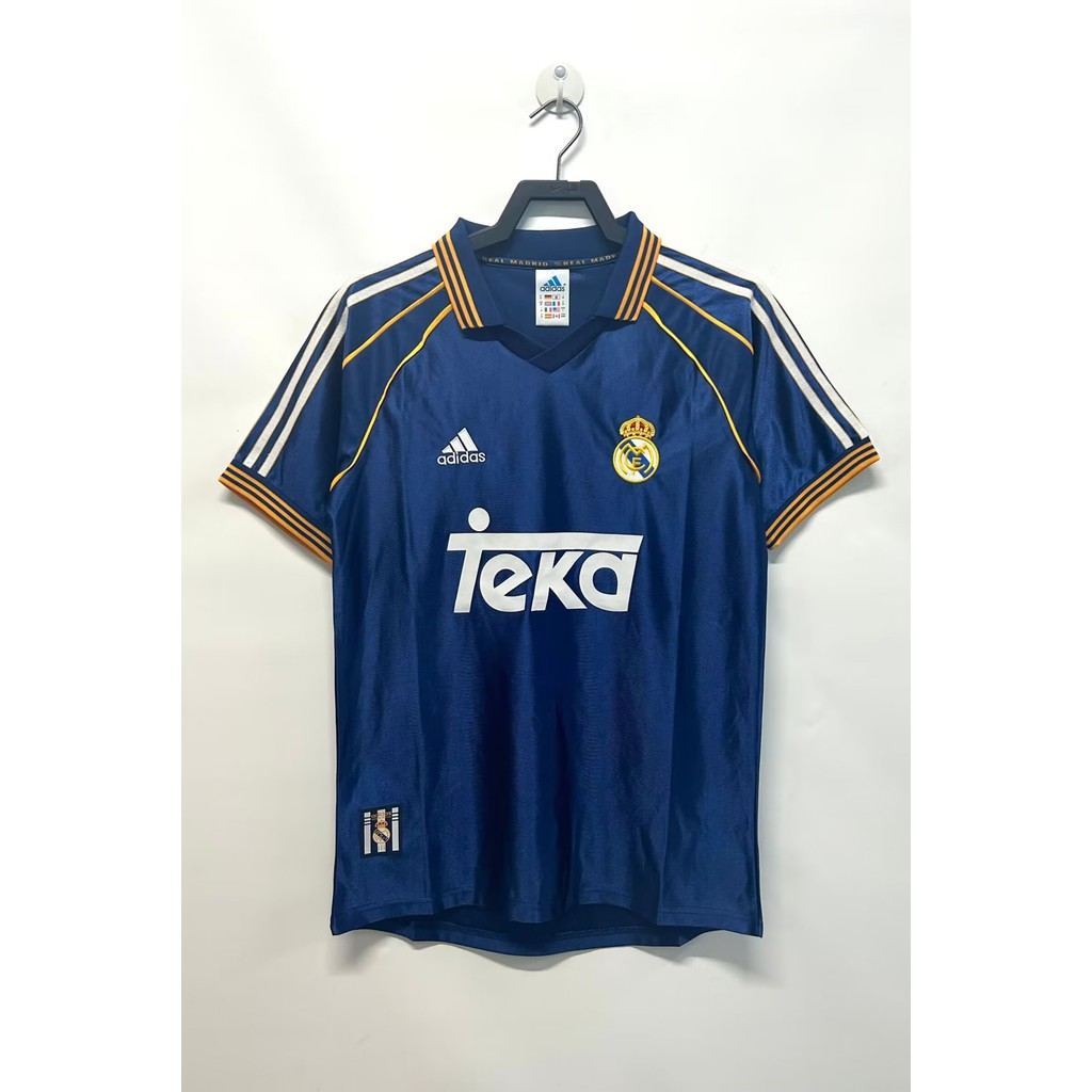 1998-00 Real Madrid 2 away retro ฟุตบอลกีฬาเสื้อยืดแขนสั้น