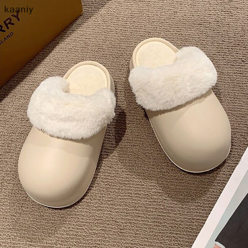 [KAN] ผู้หญิงรองเท้าแตะ Faux Fur Fuzzy น่ารักรองเท้าแตะที่ถอดออกได้ซับรองเท้าแตะส้นห่อหน่วยความจําโฟม Anti-skid Sole Fluffy รองเท้าแตะ FXH