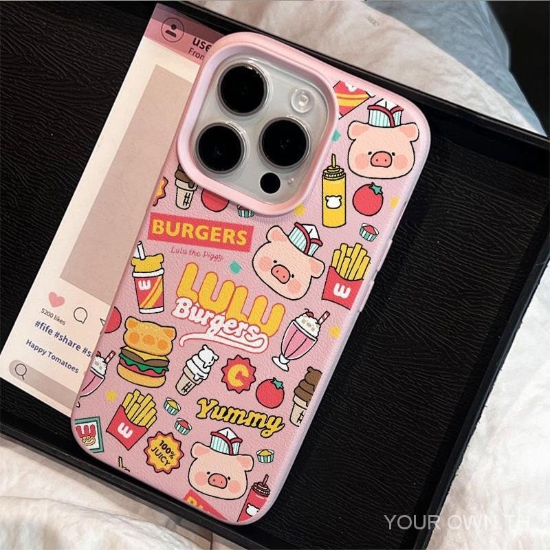 เคส iPhone ที่มีอุปกรณ์ป้องกันและสนุกสนานสำหรับลูกหมูเบอร์เกอร์-ลายการ์ตูนน่ารักสำหรับ iPhone 11, 12, 13, 14, 15 PRO MAX, 7plus, 8PLUS, 11pro, 13pro, X, XR, XS MAX