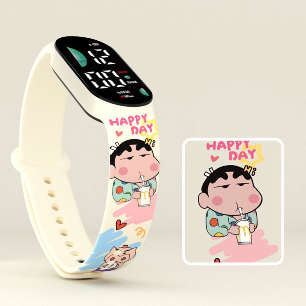 นักเรียน การ์ตูนน่ารักชินจังพิมพ์สายรัดซิลิคอนกีฬากันน้ําเรืองแสงนาฬิกาเงียบ
