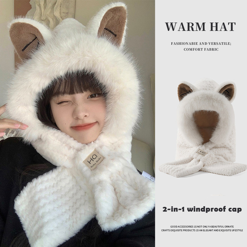 หมวกหูสุนัขจิ้งจอก หมวกบีนนี่ตุ๊กตากันลมหนาพิเศษพร้อมหูหมีออกแบบผ้าพันคอนุ่มพิเศษแฟชั่นฤดูหนาว ชม. หูฟัง สําหรับผู้หญิงอบอุ่น