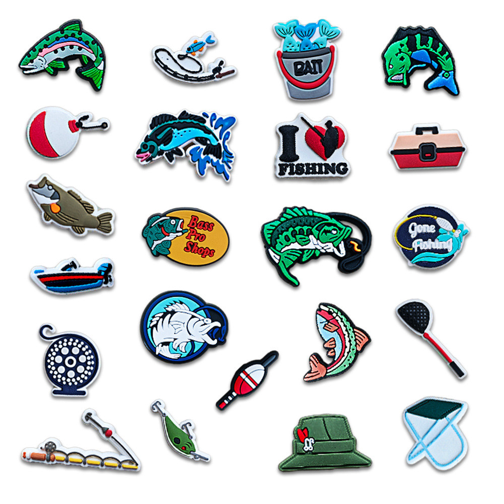 22 ชิ้น Crocs Jibbitz Charms ชุดตกปลากลางแจ้งอุปกรณ์ตกปลา Creative รองเท้าหัวเข็มขัดตกแต่งสําหรับ Crocs