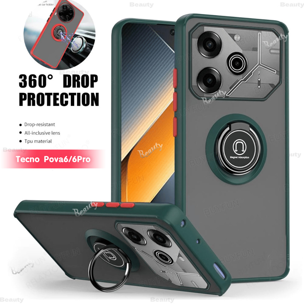 สําหรับ Tecno Pova 6 Pro 5G 2024 เกราะขาตั้งป้องกันเคสโทรศัพท์สําหรับ Tecno Pova6 Pro 6Pro Pova6Pro TecnoPova6 Pro กันกระแทกผู้ถือแหวนวงเล็บปกหลัง