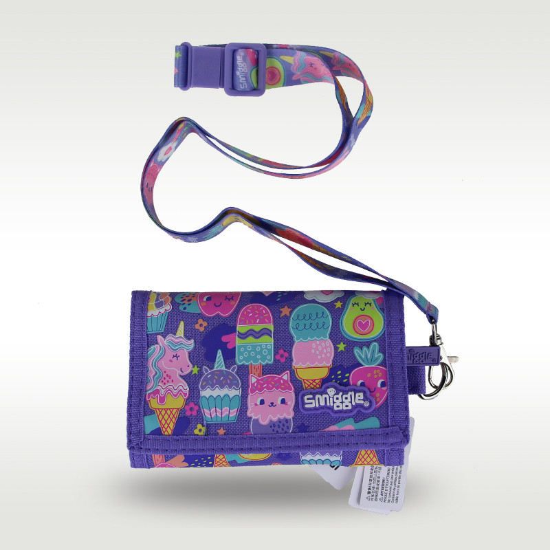 SMIGGLE ออสเตรเลีย ลักลอบ กระเป๋าสตางค์เด็ก หญิง สีม่วง กรวย ยูนิคอร์น กระเป๋าสตางค์คลัทช์ แฟ้มหนัง สามชั้น กระเป๋าใส่บัตร กระเป๋าใส่เหรียญ 5 นิ้