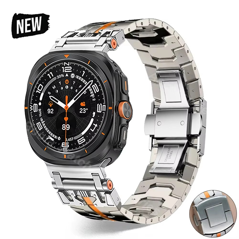 No Gaps สายไทเทเนียมสําหรับ Samsung GALAXY WATCH ULTRA 47 มม. Mecha สไตล์ธุรกิจสร้อยข้อมือสําหรับ GALAXY WATCH ULTRA 47 มม.หรูหรา Band