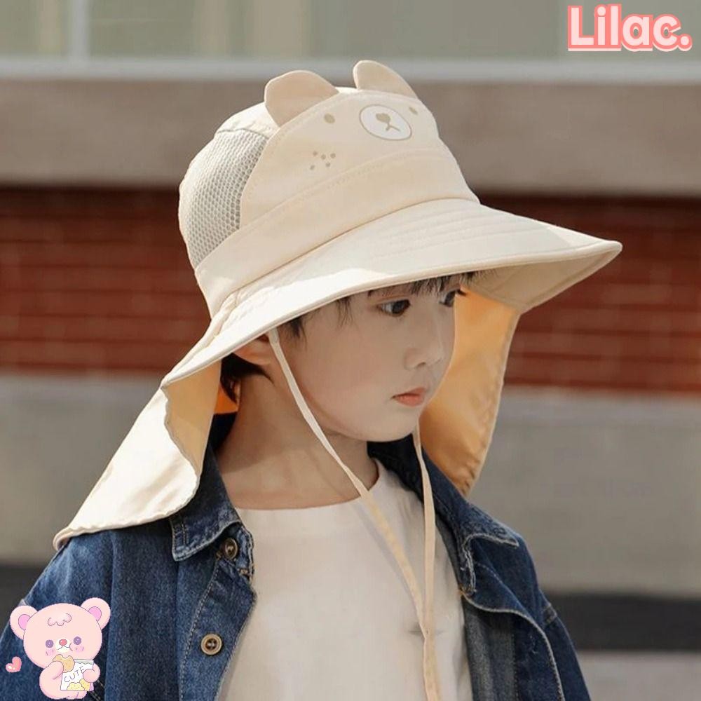 Lilac หมวกกันแดดเด็ก, Anti UV โพลีเอสเตอร์หมวกชายหาด,น่ารักคอหูหมวกชาวประมงกลางแจ้ง