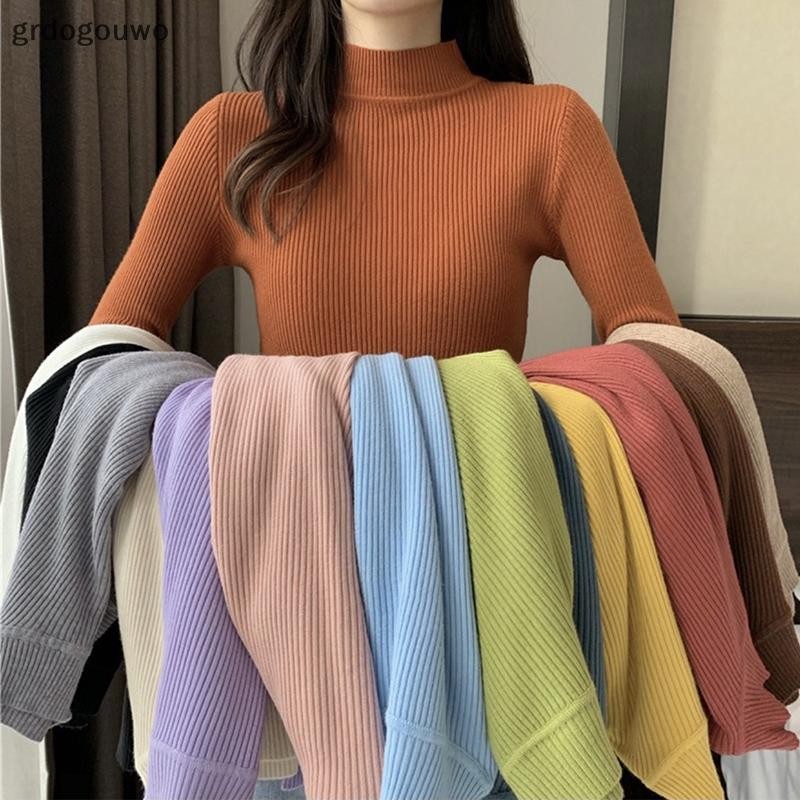 Grdog Knitt Half High Collar Round Neck Cotton Sweater Soft Smooth น่ารักสวมใส่เสื้อสวมหัว th