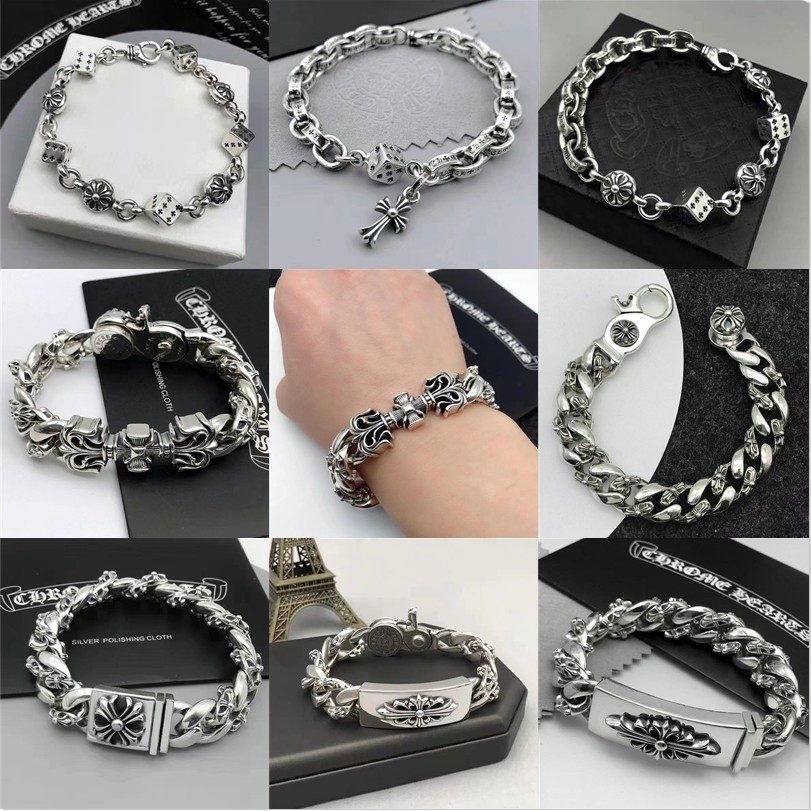 สร้อยข้อมือ Chrome Hearts สร้อยข้อมือหนาข้ามผู้ชายสไตล์ย้อนยุค