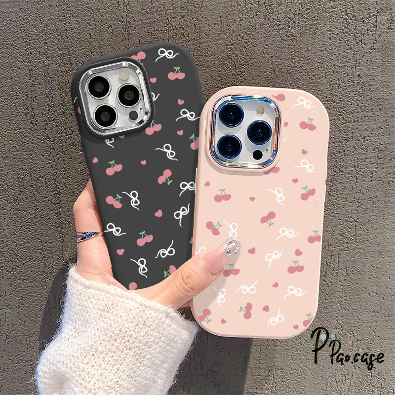 โบว์สีขาวหวาน เข้ากันได้เคสไอโฟน 16 11 13 12 14 13 15 11 16 Pro Max 7 11 14 Max XR XS X Plus SE 2020 น่ารักเชอร์รี่ เคส