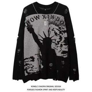 EERSHENSHI เสื้อกันหนาวผู้ชาย เสื้อแฟชั่นสไตล์ตะวันตกหลวมๆ ส…