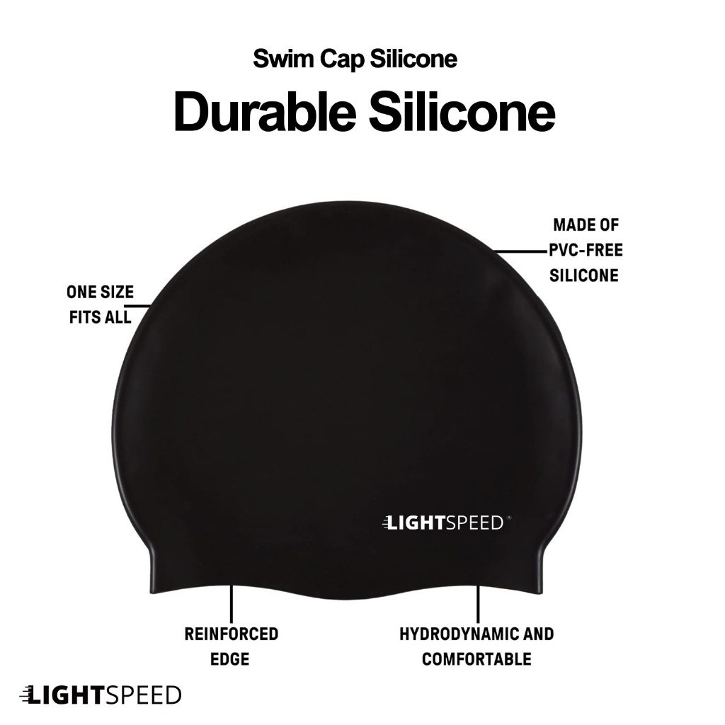[366SH] Lightspeed Swim Cap Silicone Adult / Silicone Swim Cap / Adult Swim Cap Silicone Elastic