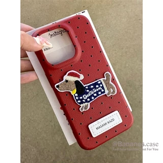IPhone 17 16 15 14 13 12 11 Pro Max X Xr Xs Max เคสโทรศัพท์ 3D DIY สุนัขสีลูกกวาดจุดหนังนุ่มปกหลัง