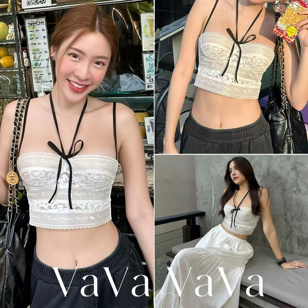 VaVa  มีสินค้า เสื้อชั้นในสตรีผูกโบว์ลูกไม้กลวงสําหรับผู้หญิง เสื้อลูกไม้สุดฮอตแฟชั่นใหม่
