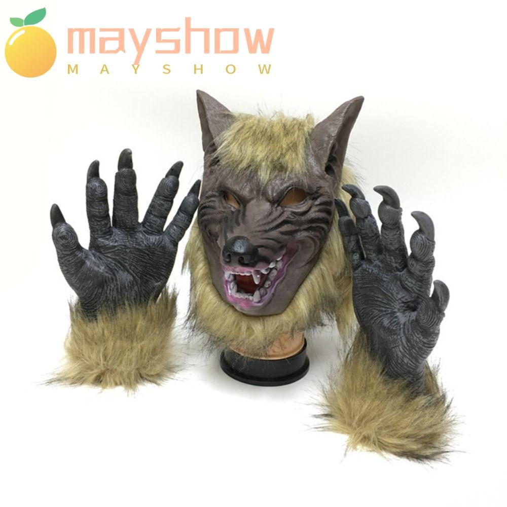 Mayshow ถุงมือมนุษย์หมาป่าฮาโลวีน, ผมเทียมหัวหมาป่า, ตลก Latex Vivid ฮาโลวีนเครื่องแต่งกาย Party