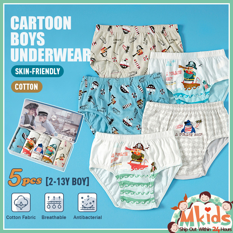 [MKIDS Fashion] กางเกงชั้นใน 5 ชิ้นสําหรับ 2-13Yrs เด็กผ้าฝ้ายชุดชั้นในระบายอากาศการ์ตูน Graffiti พิมพ์กางเกงเด็กชาย