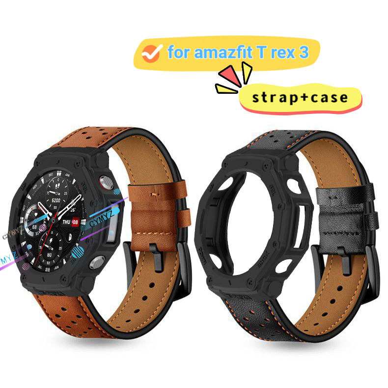 Amazfit T rex 3 สายหนังสําหรับ Amazfit T rex 3 trex 2 สายสายรัดข้อมือกีฬา Amazfit T rex 3 กรณีป้องกั