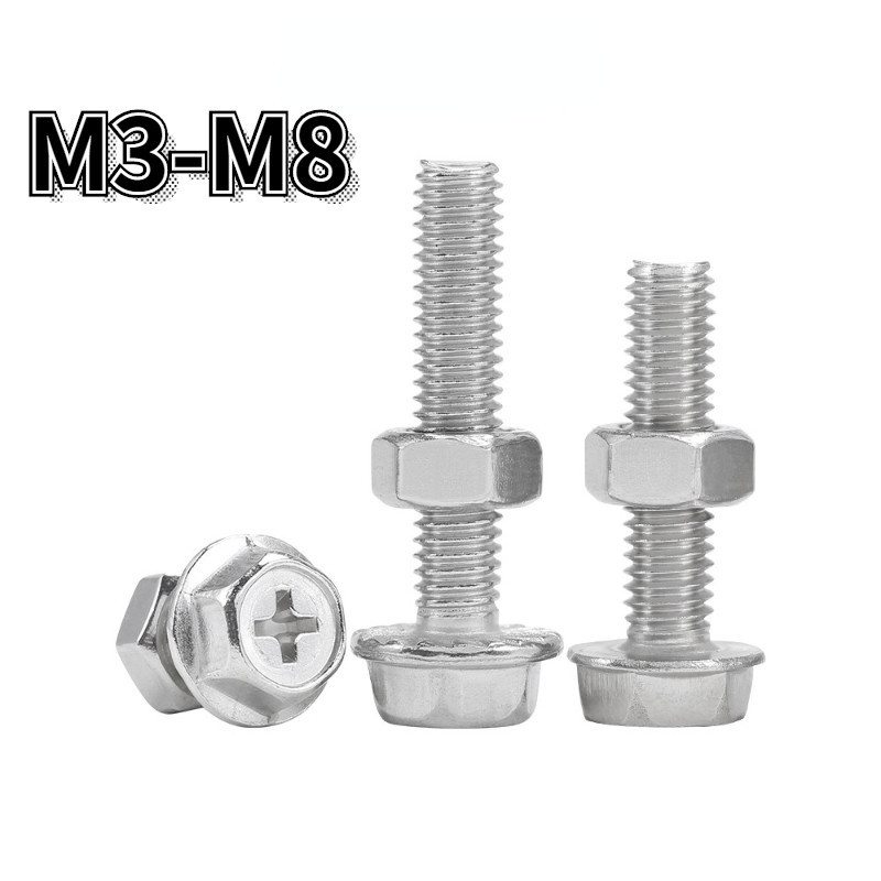 [ZDD] 304 สแตนเลสสตีล Phillips Flange Screw Nut ขนาดใหญ่ผสมสลักเกลียวหกเหลี่ยมภายนอกพื้นผิวแบนพร้อมสกรูแผ่น M3M4M5M6M8Hardware