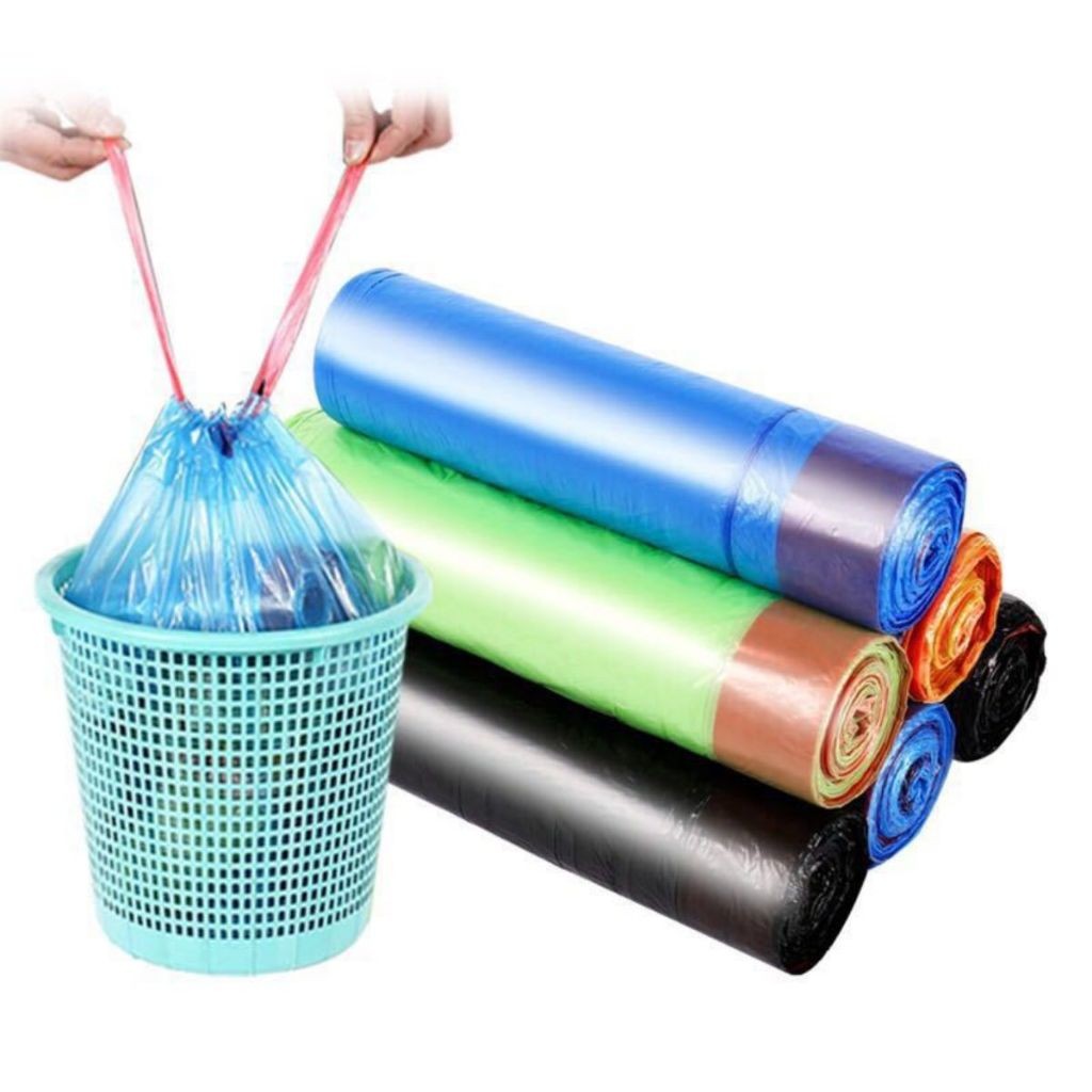 ถุงขยะแบบม้วนมีเชือก คละสี แบบม้วนไม่มีเชือกสีดำ ขนาด 45*50 ม้วนละ 15/30/ ใบ